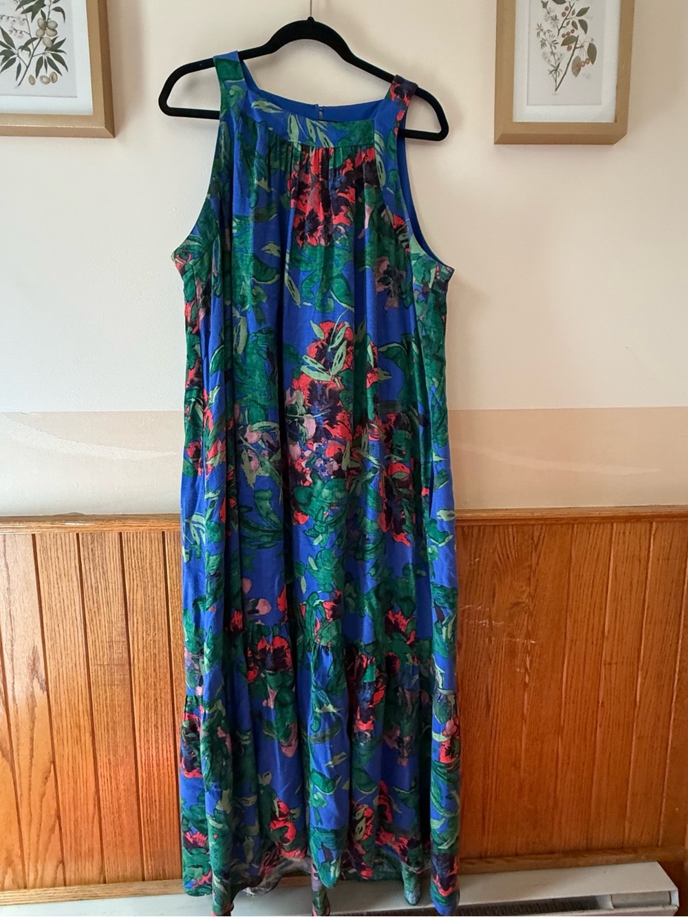 RACHEL Rachel Roy Blue Floral Maxi Dress with Green & Pink Accents